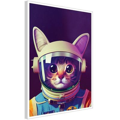 Quadro Decorativo Gato Astronauta Moldura Cx Alta 40x60 Titulo Moldura Branca