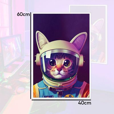 Quadro Decorativo Gato Astronauta Moldura Cx Alta 40x60 Titulo Moldura Branca