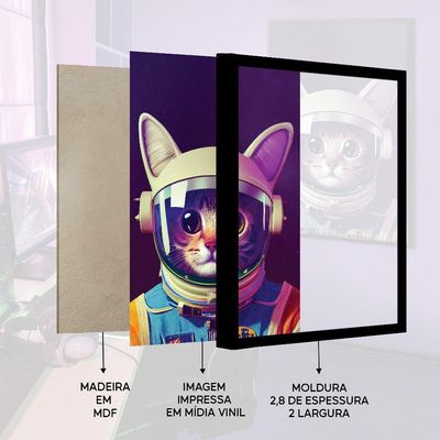 Quadro Decorativo Gato Astronauta Moldura Cx Alta 40x60 Titulo Moldura Branca