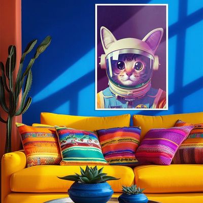 Quadro Decorativo Gato Astronauta Moldura Cx Alta 40x60 Titulo Moldura Branca