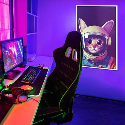 Quadro Decorativo Gato Astronauta Moldura Cx Alta 40x60 Titulo Moldura Branca