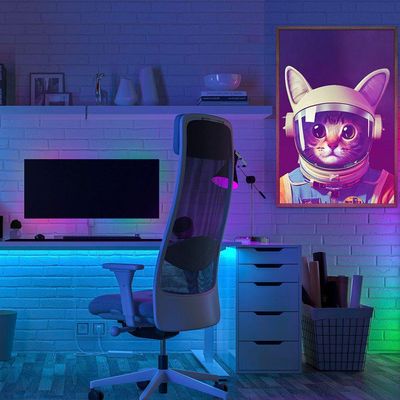 Quadro Decorativo Gato Astronauta Moldura Cx Alta 40x60 Titulo Moldura Madeira