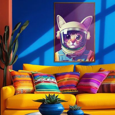 Quadro Decorativo Gato Astronauta Moldura Cx Alta 40x60 Titulo Moldura Madeira