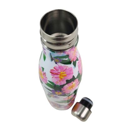 Garrafa Termica Estampada Flores Inox 500ml Floral Florido Dia A Dia Treino Caminhada Academia Traba