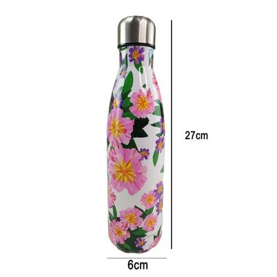 Garrafa Termica Estampada Flores Inox 500ml Floral Florido Dia A Dia Treino Caminhada Academia Traba
