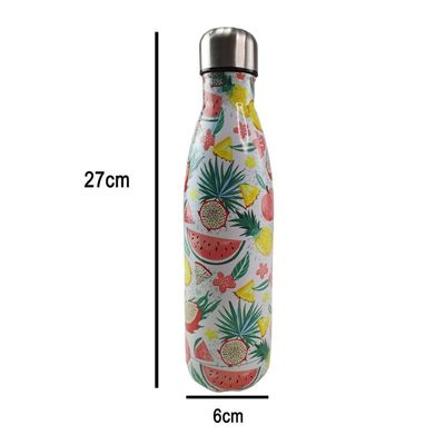 Garrafa Termica Estampa Frutas Flores 500ml Inox Floral Florido Trabalho Dia A Dia Corrida Caminhada