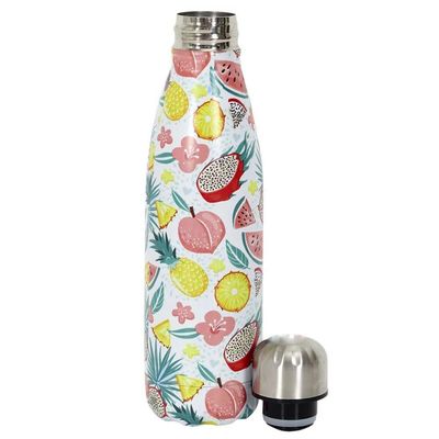 Garrafa Termica Estampa Frutas Flores 500ml Inox Floral Florido Trabalho Dia A Dia Corrida Caminhada