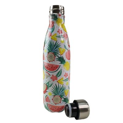 Garrafa Termica Estampa Frutas Flores 500ml Inox Floral Florido Trabalho Dia A Dia Corrida Caminhada