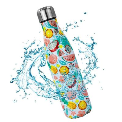 Garrafa Termica Estampa Frutas Flores 500ml Inox Floral Florido Trabalho Dia A Dia Corrida Caminhada