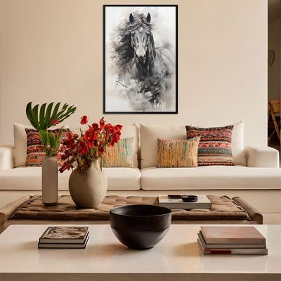 Quadro Decorativo Cavalo Aquarela Moldura Cx Alta 40x60 Titulo Moldura Preta
