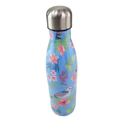 Garrafa Termica Inox Flores Passaros Floral Florido Estampa 500ml Dia A Dia Trabalho Estudo Treino C