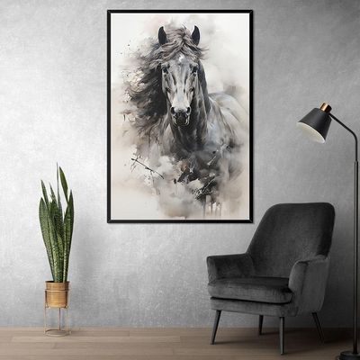 Quadro Decorativo Cavalo Aquarela Moldura Cx Alta 40x60 Titulo Moldura Preta