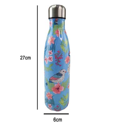 Garrafa Termica Inox Flores Passaros Floral Florido Estampa 500ml Dia A Dia Trabalho Estudo Treino C