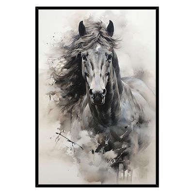 Quadro Decorativo Cavalo Aquarela Moldura Cx Alta 40x60 Titulo Moldura Preta