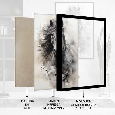 Quadro Decorativo Cavalo Aquarela Moldura Cx Alta 40x60 Titulo Moldura Preta