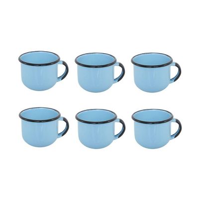 Jogo De Xícara De Cafezinho 06 Peças Esmaltada Azul Claro 120 Ml Ewel