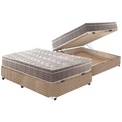 Cama Box Baú Casal: Colchão Espuma D33 Paropas / Ep Confort Ultra FirmeBase Suede Clean(138x188)