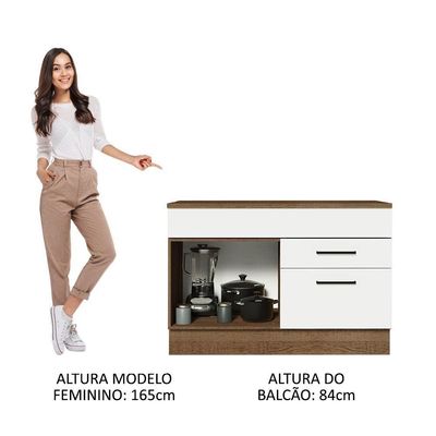 Balcão De Pia Cozinha 1 Porta E 2 Gavetas (com Tampo) Rustic/branco Agata Madesa Rustic/branco