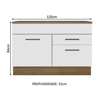 Balcão De Pia Cozinha 1 Porta E 2 Gavetas (com Tampo) Rustic/branco Agata Madesa Rustic/branco