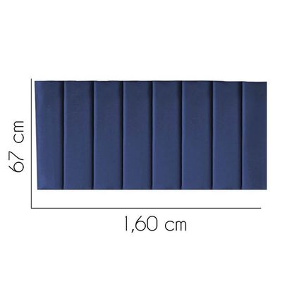 Painel Estofada Carla 160cm Queen Size Para Cama Box Quarto Suede Azul Marinho