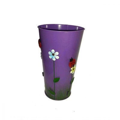 Vaso Balde Metal Roxo Enfeite Jardim Joaninha Flor Quintal