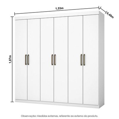 Guarda Roupa Infantil Iona 6 Portas Branco