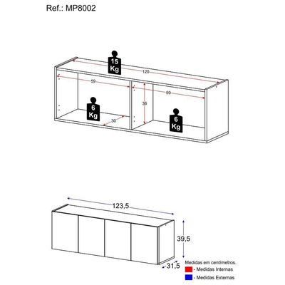 Aparador Buffet Suspenso 4 Portas Multimóveis Mp8002 Preto Preto