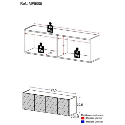 Aparador Buffet Suspenso Com Espelhos 4 Portas Multimóveis Mp8005 Branco Branco