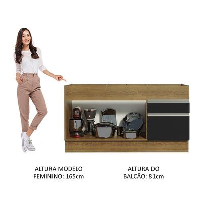 Balcão Pia Glamy 150Cm 2 Porta Gaveta sem Tampo Rustic Preto