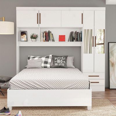 Guarda Roupa Modulado Com Cama Paris 5 Portas Com Espelho E 2 Gavetas Branco