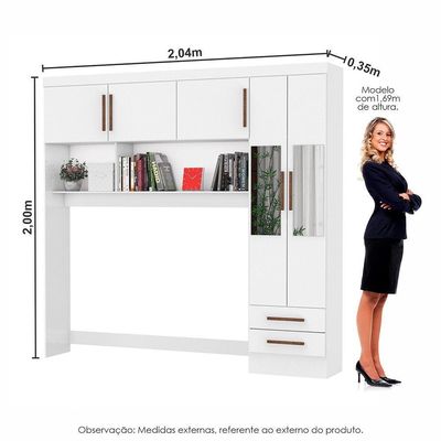Guarda Roupa Modulado Com Cama Paris 5 Portas Com Espelho E 2 Gavetas Branco