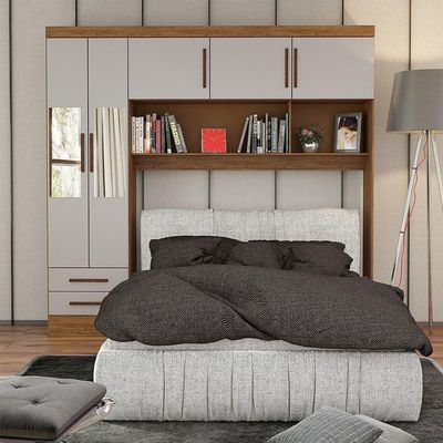 Guarda Roupa Modulado Paris 5 Portas Com Espelho E 2 Gavetas Freijó Com Off White
