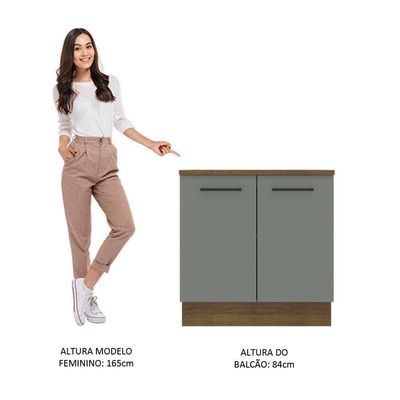Balcão Madesa Agata 80 cm 2 Portas - Rustic/Cinza