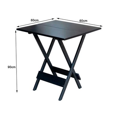 Conjunto Premium De Mesa Dobravel De Madeira 60x60 Com 4 Cadeiras Preto - Preto