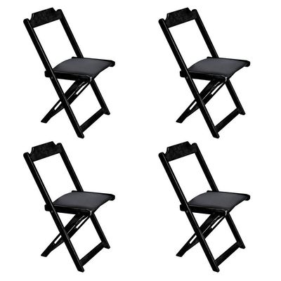 Conjunto De Mesa Dobravel De Madeira 60x60 Com 4 Cadeiras Preto Estofado Preto - Preto