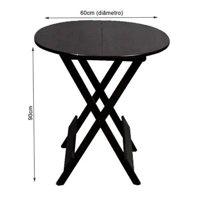Conjunto De Mesa Dobravel De Madeira 60cm Redondo Com 4 Cadeiras Preto - Preto