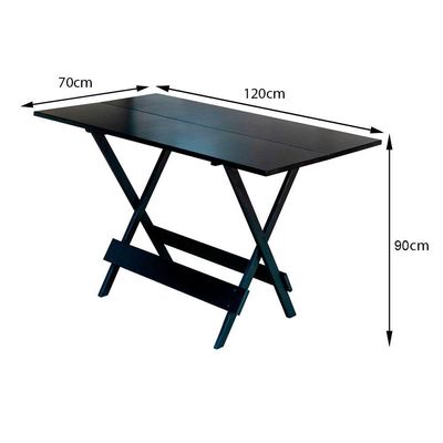 Conjunto De Mesa Dobravel De Madeira 120x70 Com 4 Cadeiras Preto Estofado Preto - Preto