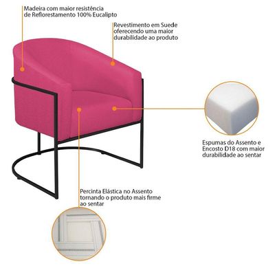Poltrona Decorativa Luiza Base De Ferro Preto Suede - Doce Sonho Móveis Pink