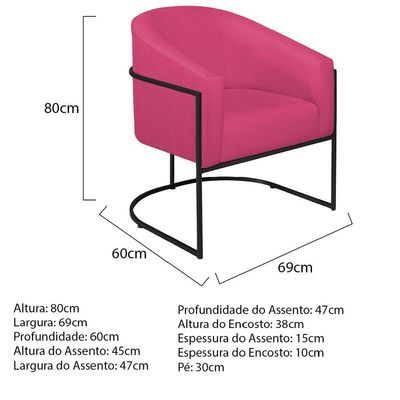 Poltrona Decorativa Luiza Base De Ferro Preto Suede - Doce Sonho Móveis Pink