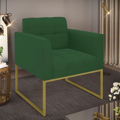 Poltrona Elisa Veludo Verde Base Metálica Industrial Dourado - D'rossi