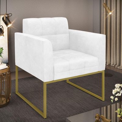 Poltrona Elisa Corano Branco Base Metálica Industrial Dourado - D'rossi