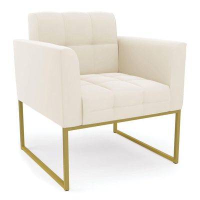 Poltrona Elisa Veludo Bege Base Metálica Industrial Dourado - D'rossi