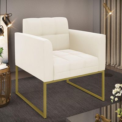 Poltrona Elisa Veludo Bege Base Metálica Industrial Dourado - D'rossi