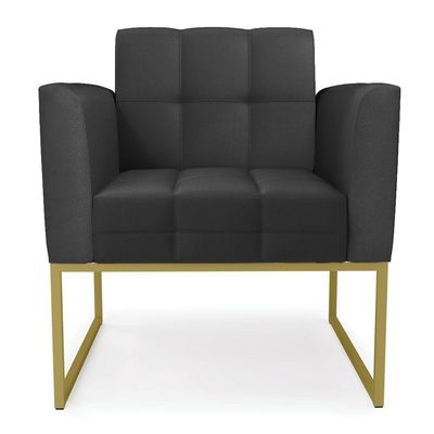 Poltrona Elisa Corino Preto Base Metálica Industrial Dourado - D'rossi