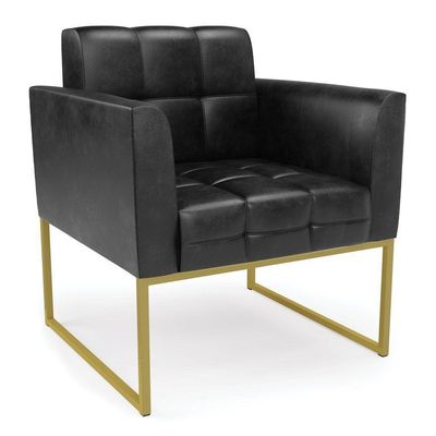 Kit 2 Poltronas Elisa Corano Preto Base Metálica Industrial Dourado - D'rossi