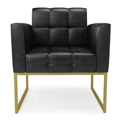 Kit 2 Poltronas Elisa Corano Preto Base Metálica Industrial Dourado - D'rossi