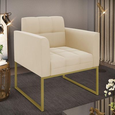 Poltrona Elisa Suede Base Metálica Industrial Dourado - D'rossi Cor Bege
