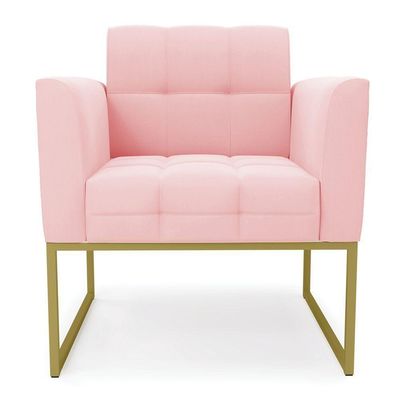 Poltrona Elisa Suede Base Metálica Industrial Dourado - D'rossi Cor Rosa Bebê