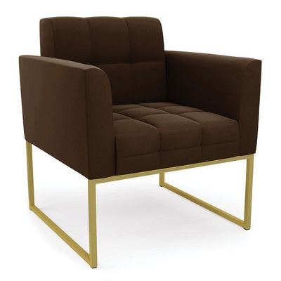 Kit 2 Poltronas Elisa Suede Base Metálica Industrial Dourado - D'rossi Cor Marrom