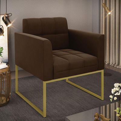Poltrona Elisa Suede Base Metálica Industrial Dourado - D'rossi Cor Marrom